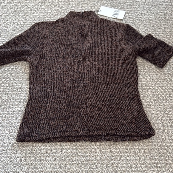 New Zara Brown Black Tweed Mock Neck Top Skirt Set S - Picture 6 of 12